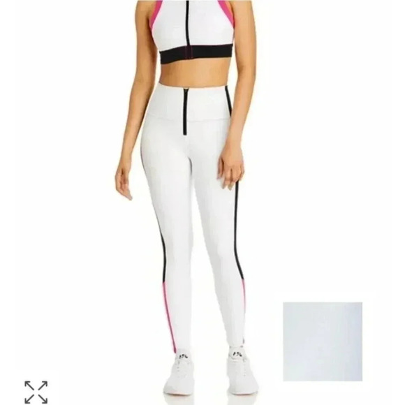 Solid and Striped Soleid High Waisted Zip Front Leggings in Marshmallow/…